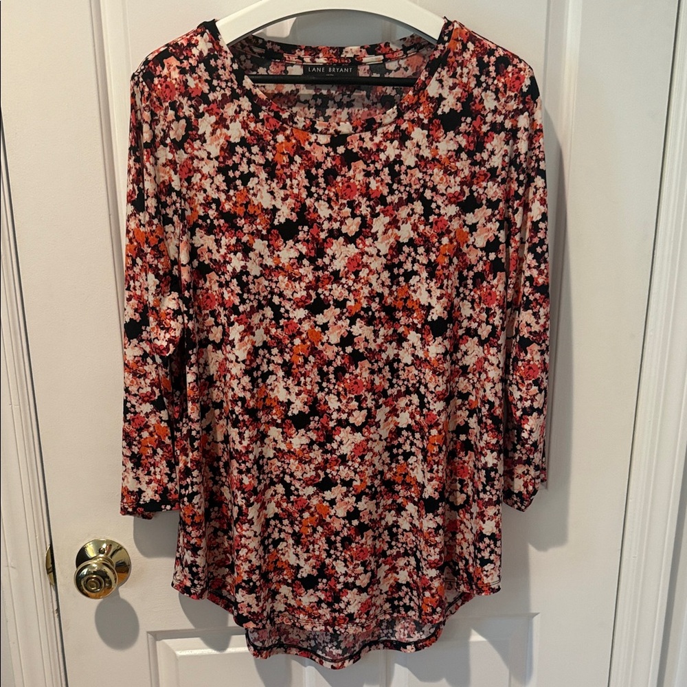 Lane Bryant Pink Black Floral Long Sleeve Top